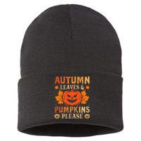 Fall Autumn Leaves & Pumpkin Please Halloween Sustainable Knit Beanie