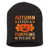 Fall Autumn Leaves & Pumpkin Please Halloween Short Acrylic Beanie