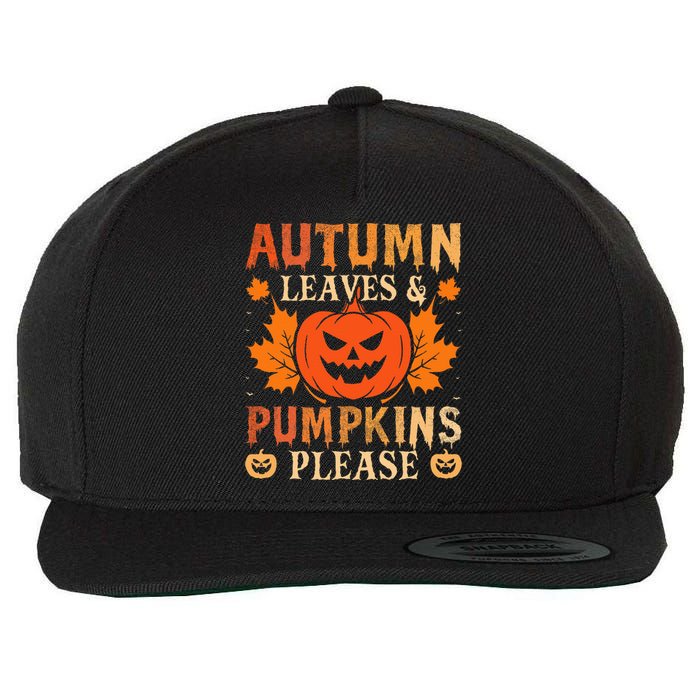 Fall Autumn Leaves & Pumpkin Please Halloween Wool Snapback Cap