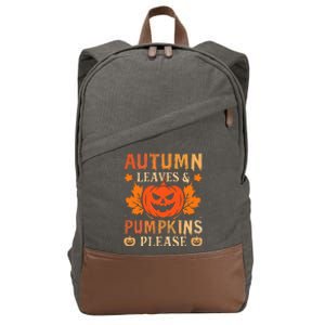 Fall Autumn Leaves & Pumpkin Please Halloween Cotton Canvas Backpack