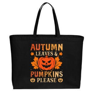 Fall Autumn Leaves & Pumpkin Please Halloween Cotton Canvas Jumbo Tote