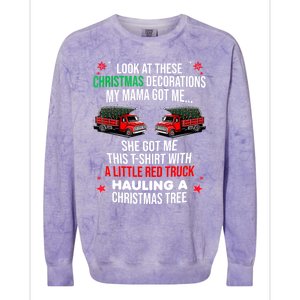 Funny A Little Red Truck Hauling A Christmas Tree Colorblast Crewneck Sweatshirt