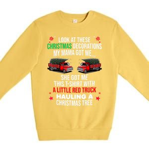 Funny A Little Red Truck Hauling A Christmas Tree Premium Crewneck Sweatshirt