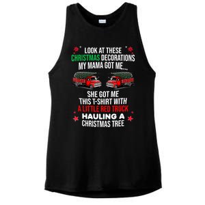 Funny A Little Red Truck Hauling A Christmas Tree Ladies PosiCharge Tri-Blend Wicking Tank