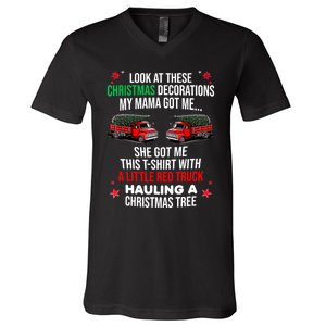 Funny A Little Red Truck Hauling A Christmas Tree V-Neck T-Shirt