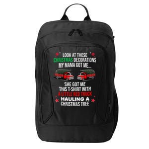 Funny A Little Red Truck Hauling A Christmas Tree City Backpack