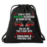 Funny A Little Red Truck Hauling A Christmas Tree Drawstring Bag