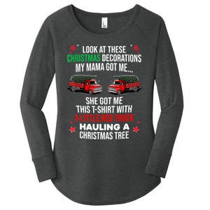 Funny A Little Red Truck Hauling A Christmas Tree Women's Perfect Tri Tunic Long Sleeve Shirt