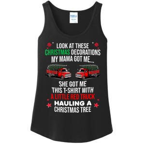 Funny A Little Red Truck Hauling A Christmas Tree Ladies Essential Tank