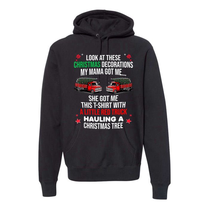 Funny A Little Red Truck Hauling A Christmas Tree Premium Hoodie