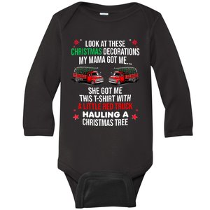 Funny A Little Red Truck Hauling A Christmas Tree Baby Long Sleeve Bodysuit