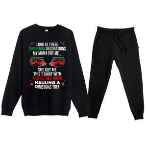 Funny A Little Red Truck Hauling A Christmas Tree Premium Crewneck Sweatsuit Set