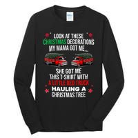 Funny A Little Red Truck Hauling A Christmas Tree Tall Long Sleeve T-Shirt