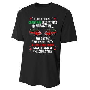 Funny A Little Red Truck Hauling A Christmas Tree Performance Sprint T-Shirt