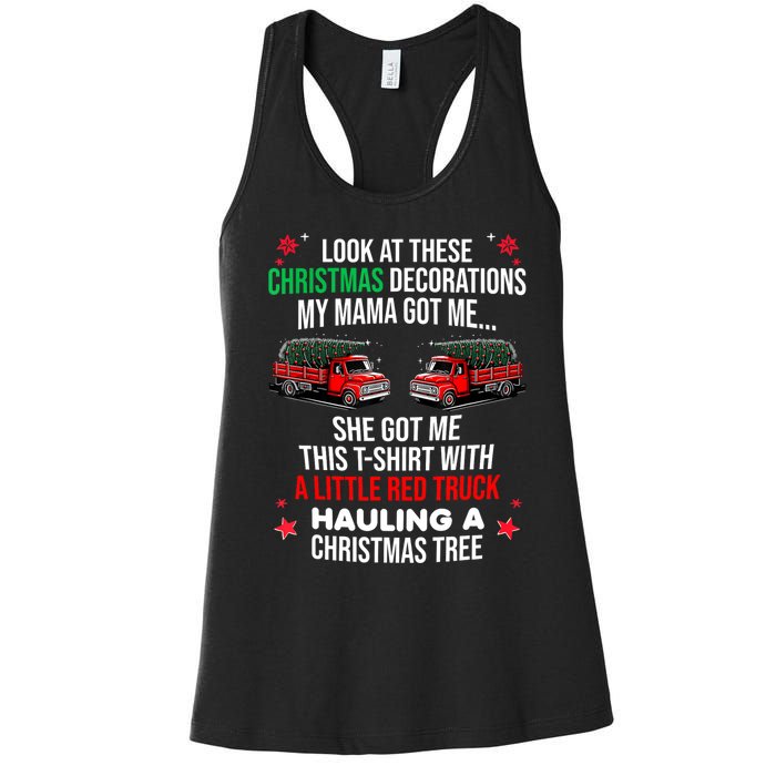 Funny A Little Red Truck Hauling A Christmas Tree Women's Racerback Tank