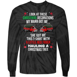 Funny A Little Red Truck Hauling A Christmas Tree Tie-Dye Long Sleeve Shirt