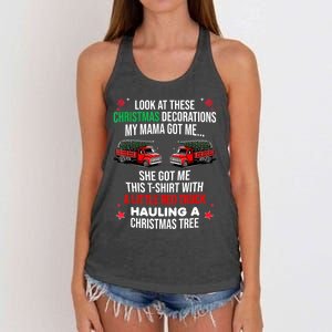 Funny A Little Red Truck Hauling A Christmas Tree Women's Knotted Racerback Tank