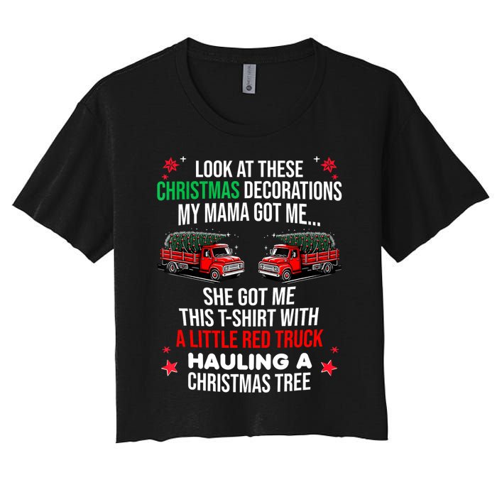 Funny A Little Red Truck Hauling A Christmas Tree Women's Crop Top Tee