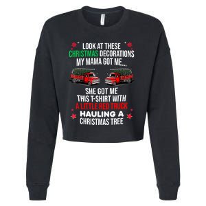 Funny A Little Red Truck Hauling A Christmas Tree Cropped Pullover Crew