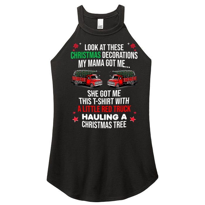 Funny A Little Red Truck Hauling A Christmas Tree Women's Perfect Tri Rocker Tank