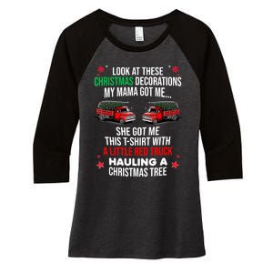 Funny A Little Red Truck Hauling A Christmas Tree Women's Tri-Blend 3/4-Sleeve Raglan Shirt