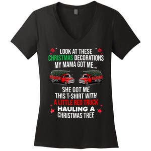 Funny A Little Red Truck Hauling A Christmas Tree Women's V-Neck T-Shirt