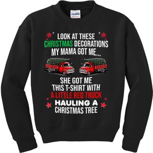 Funny A Little Red Truck Hauling A Christmas Tree Kids Sweatshirt