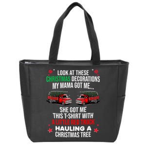 Funny A Little Red Truck Hauling A Christmas Tree Zip Tote Bag