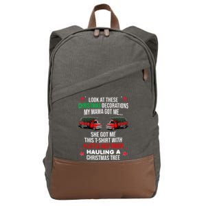 Funny A Little Red Truck Hauling A Christmas Tree Cotton Canvas Backpack