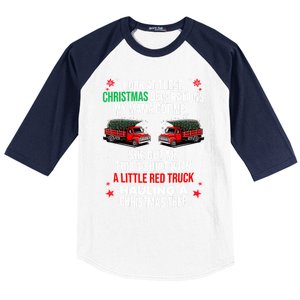 Funny A Little Red Truck Hauling A Christmas Tree Baseball Sleeve Shirt