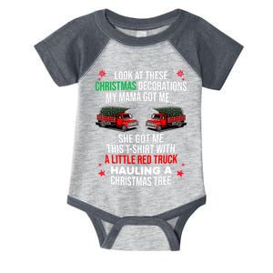 Funny A Little Red Truck Hauling A Christmas Tree Infant Baby Jersey Bodysuit