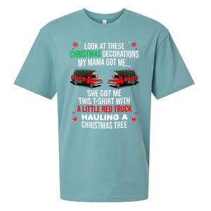 Funny A Little Red Truck Hauling A Christmas Tree Sueded Cloud Jersey T-Shirt