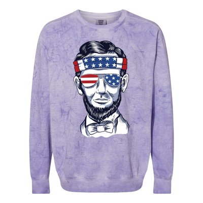 Funny Abraham Lincoln Wearing Glasses And Bandana Colorblast Crewneck Sweatshirt