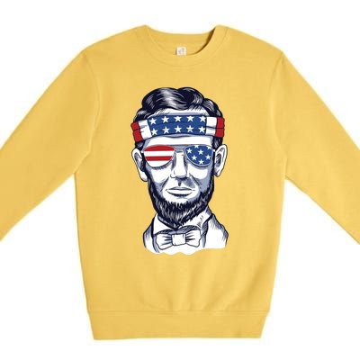 Funny Abraham Lincoln Wearing Glasses And Bandana Premium Crewneck Sweatshirt