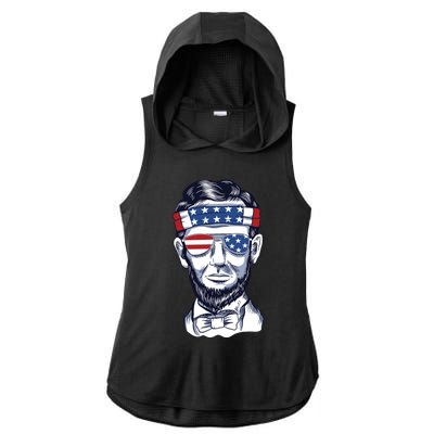 Funny Abraham Lincoln Wearing Glasses And Bandana Ladies PosiCharge Tri-Blend Wicking Draft Hoodie Tank