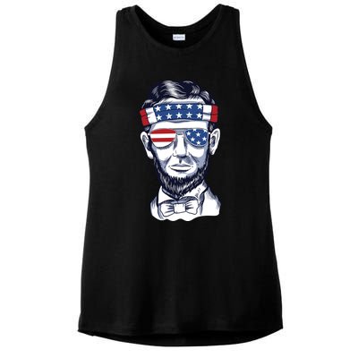 Funny Abraham Lincoln Wearing Glasses And Bandana Ladies PosiCharge Tri-Blend Wicking Tank