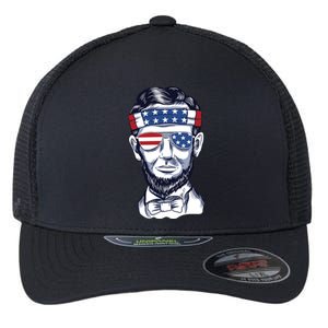 Funny Abraham Lincoln Wearing Glasses And Bandana Flexfit Unipanel Trucker Cap