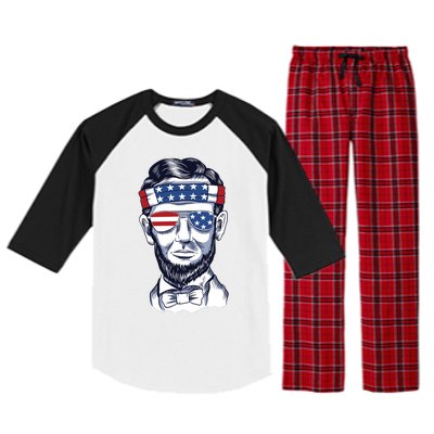 Funny Abraham Lincoln Wearing Glasses And Bandana Raglan Sleeve Pajama Set