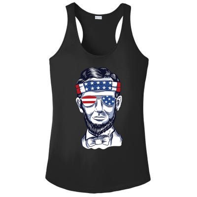 Funny Abraham Lincoln Wearing Glasses And Bandana Ladies PosiCharge Competitor Racerback Tank