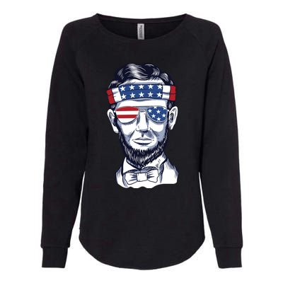 Funny Abraham Lincoln Wearing Glasses And Bandana Womens California Wash Sweatshirt