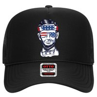 Funny Abraham Lincoln Wearing Glasses And Bandana Trucker Hat
