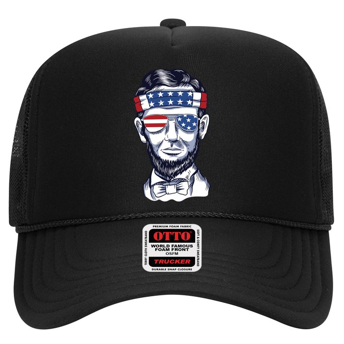 Funny Abraham Lincoln Wearing Glasses And Bandana Trucker Hat