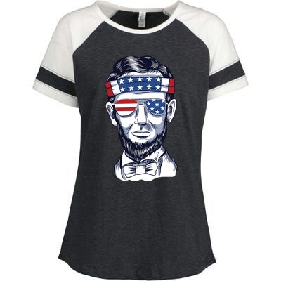 Funny Abraham Lincoln Wearing Glasses And Bandana Enza Ladies Jersey Colorblock Tee