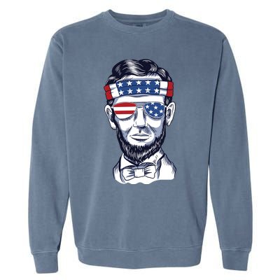 Funny Abraham Lincoln Wearing Glasses And Bandana Garment-Dyed Sweatshirt