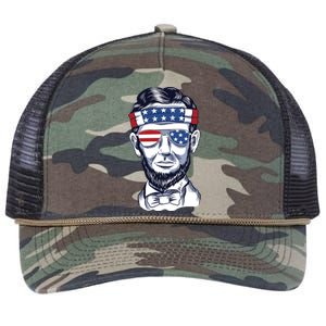 Funny Abraham Lincoln Wearing Glasses And Bandana Retro Rope Trucker Hat Cap