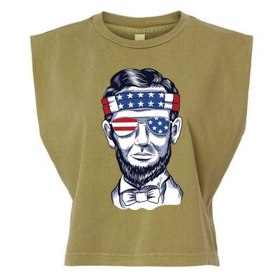 Funny Abraham Lincoln Wearing Glasses And Bandana Garment-Dyed Women's Muscle Tee