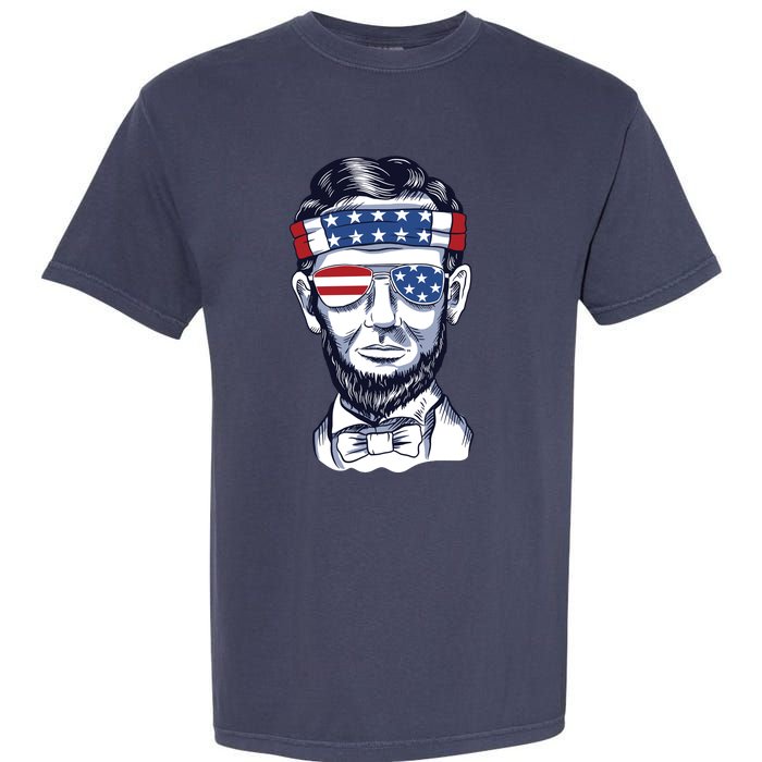 Funny Abraham Lincoln Wearing Glasses And Bandana Garment-Dyed Heavyweight T-Shirt