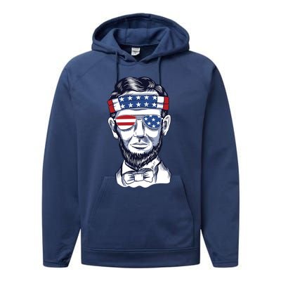 Funny Abraham Lincoln Wearing Glasses And Bandana Performance Fleece Hoodie