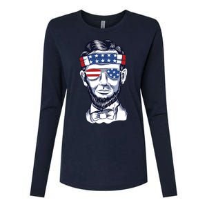 Funny Abraham Lincoln Wearing Glasses And Bandana Womens Cotton Relaxed Long Sleeve T-Shirt