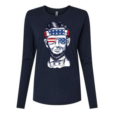 Funny Abraham Lincoln Wearing Glasses And Bandana Womens Cotton Relaxed Long Sleeve T-Shirt